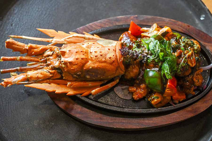 Fancy a lobster? Try the Baby Lobster with Chilli Basil Sizzler — a whole stuffed lobster with a flavourful stuffing!
