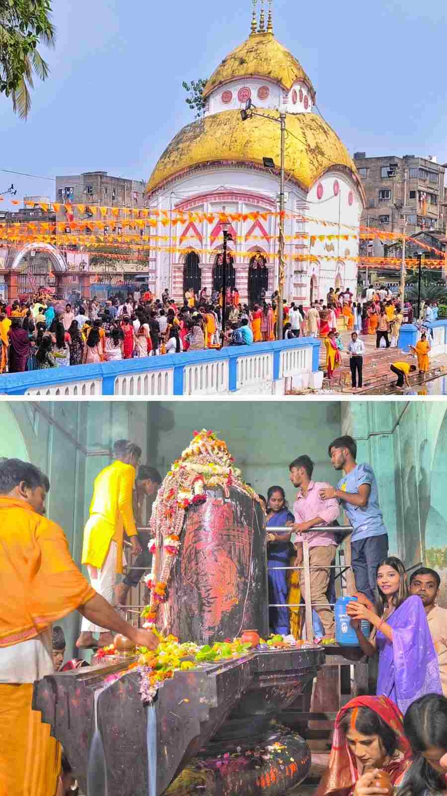 Devotees gather at the Bhukailash Rajbari in Kidderpore’s  Karl Marx Sarani on Shivratri on Wednesday. Home to the family deity of the Ghosal family, Shri Shri Patita Paboni, the complex built by Joynarayan Ghosal in 1782  is a Grade I heritage site