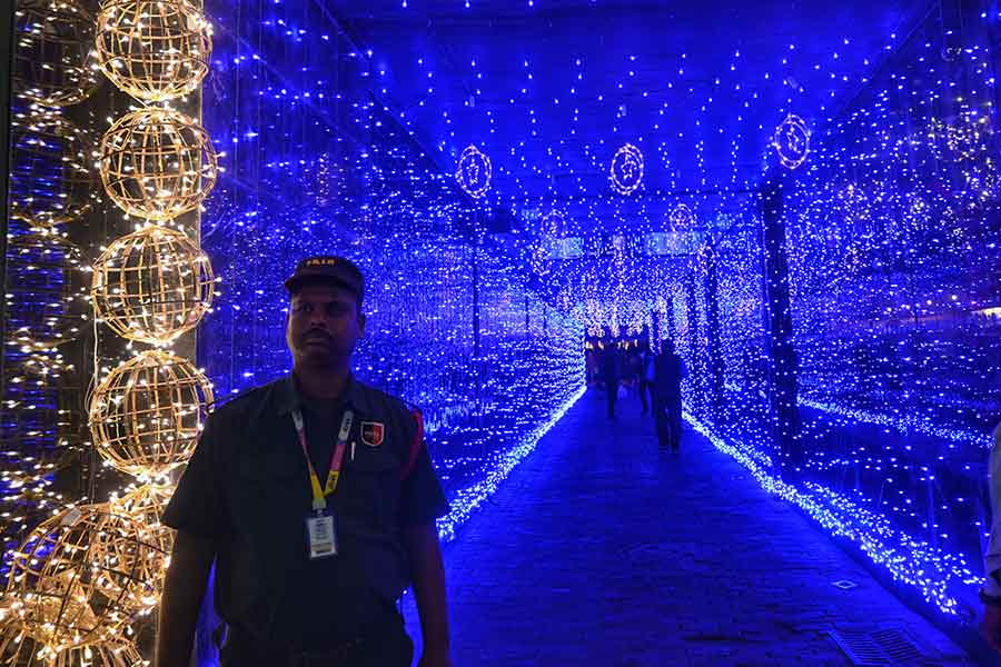 The cafes, pubs and restaurants were tastefully lit up. Tight security was maintained at the entrances
