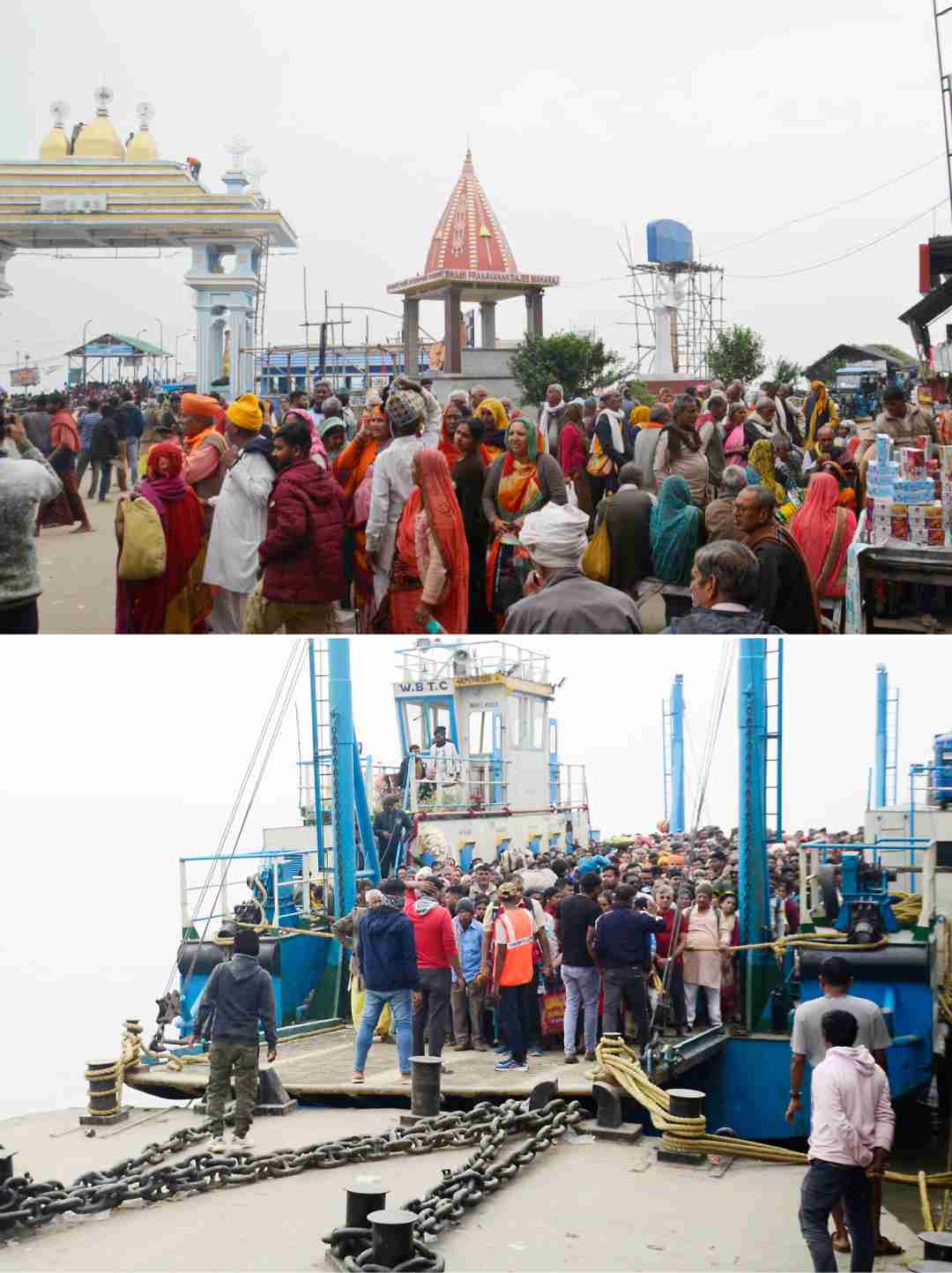 Pilgrims en route from Kachuberia Ghat  to Gangasagar Mela in South 24-Parganas on Wednesday