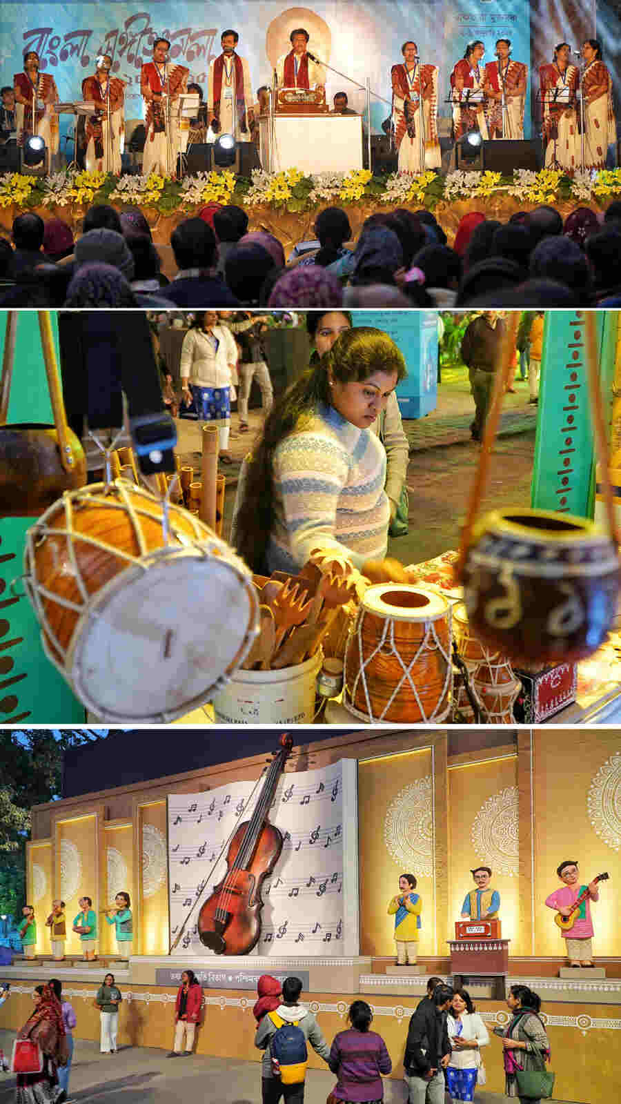 Visitors enjoy different songs at Sangeet Mela in Rabindra Sadan, while a few others check out different music instruments on sale at the venue. The event will continue till January 8, Wednesday