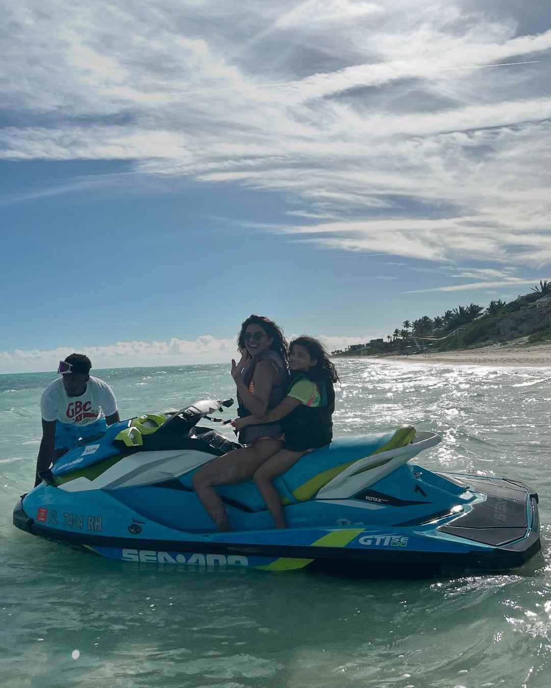 A water scooter ride was on the to-do list for Priyanka. 