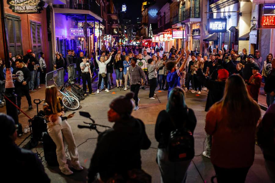 A gathering of people at the Bourbon Street. 