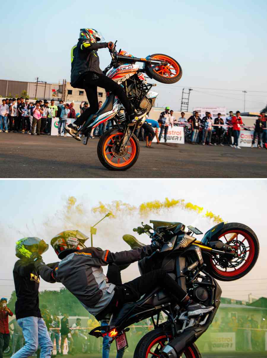 Then arrived the moment everyone was waiting for, the bike stunt show. From wheelies to donuts to several more stunts, the Smokey Riders and the Gravity Features showcased their skills in a manner to promote safe stunting. The Smokey Riders ended with a signature wheelie with flares coming out of their wheels