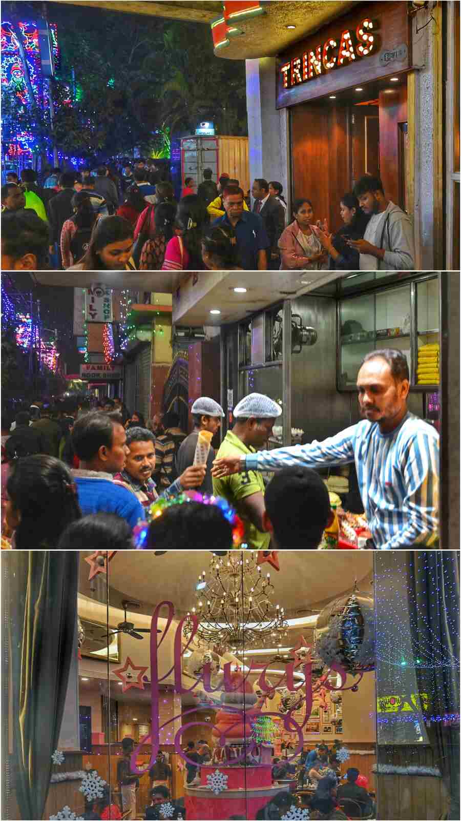 People queue up in front of Park Street restaurants and pubs to grab good times and food with their loved ones on December 31. In pictures, crowds in front of Trincas, Flurys and Kathi Rolls 