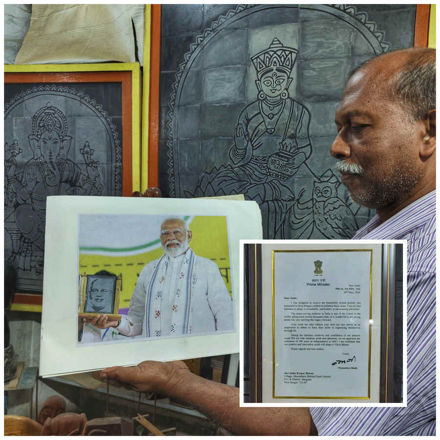 Subir sources the slates from Old Chinabazar Street in Kolkata’s Burrabazar. ‘I am often summoned by various organisations, with the Ramakrishna Mission Belur being one of the most prominent. RKM has got many artworks on Swami Vivekananda done by me before Covid. People’s love and recognition encourages me to go on and on,’ signs off Subir