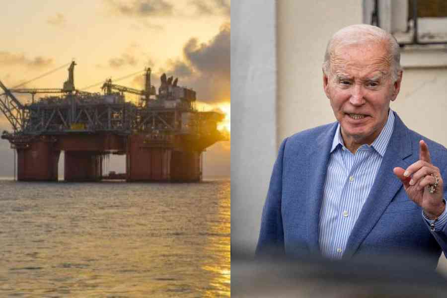 An oil drilling platform in the Gulf of Mexico, Joe Biden