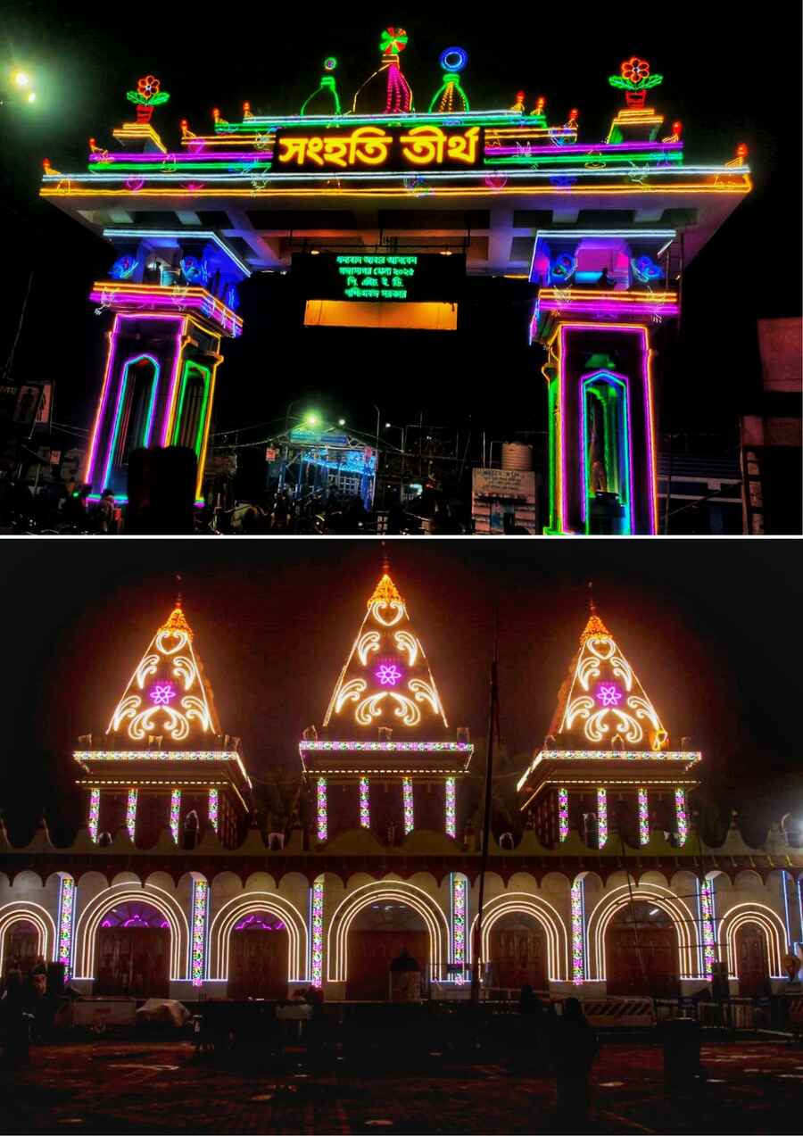 Gangasagar is illuminated with decorative lights ahead of the Gangasagar Mela 