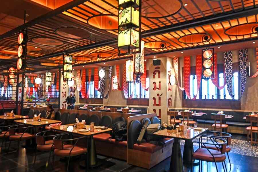 The interiors of the 172-seater dine den spread across 10,000sq ft features elements like murals and lanterns representing the cultures of Asian countries 