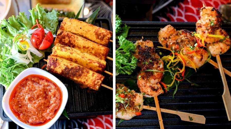 We moved on to a (right) tangy and smoky Vietnamese Grilled Lemongrass Prawn made with lemongrass oil, chilli and lemons and and (left) Indonesian Cottage Cheese Satay marinated and grilled in spices