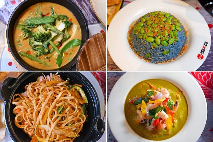 For the mains, we headed to the buffet counter to try (bottom left) the chewy Japanese noodles, Yaki Udon, stir-fried with chicken and veggies. The (top right) Japanese Blue Pea Butter Garlic Fried Rice with Edamame was a visual delight. Among the curries, the (top left) Asian Greens in a spicy Guilin Chilli Sauce, and the (bottom right) Prawns in coconut milk Balinese Curry won our hearts