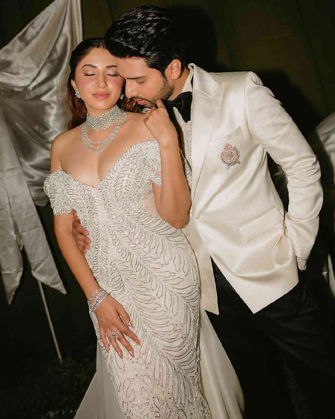 Singer-songwriter Armaan Malik and social media influencer Aashna Shroff  dazzled in custom ensembles from the fashion label Shantnu & Nikhil. 