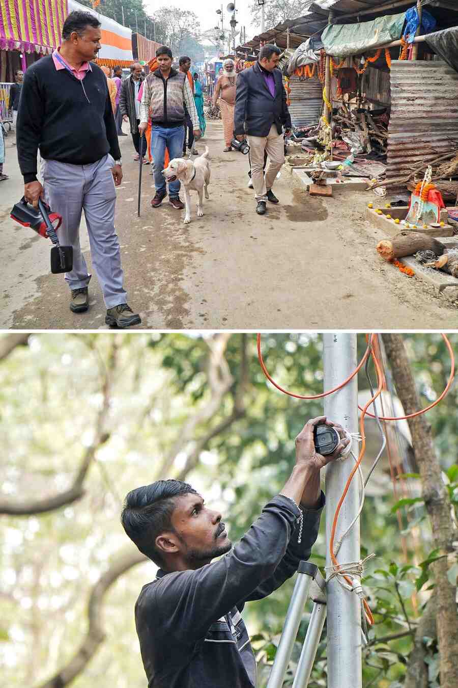 Installation of CCTV cameras and a check by a police team to beef up the security at the Gangasagar transit camp on the Hooghly riverside on Thursday afternoon