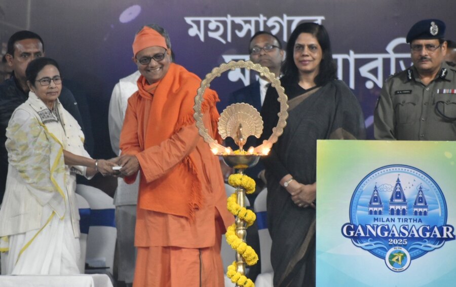 Chief minister Mamata Banerjee inaugurated Ganga Sagar Mela 2025 at the fair transit camp near Outram Ghat in Kolkata on Thursday