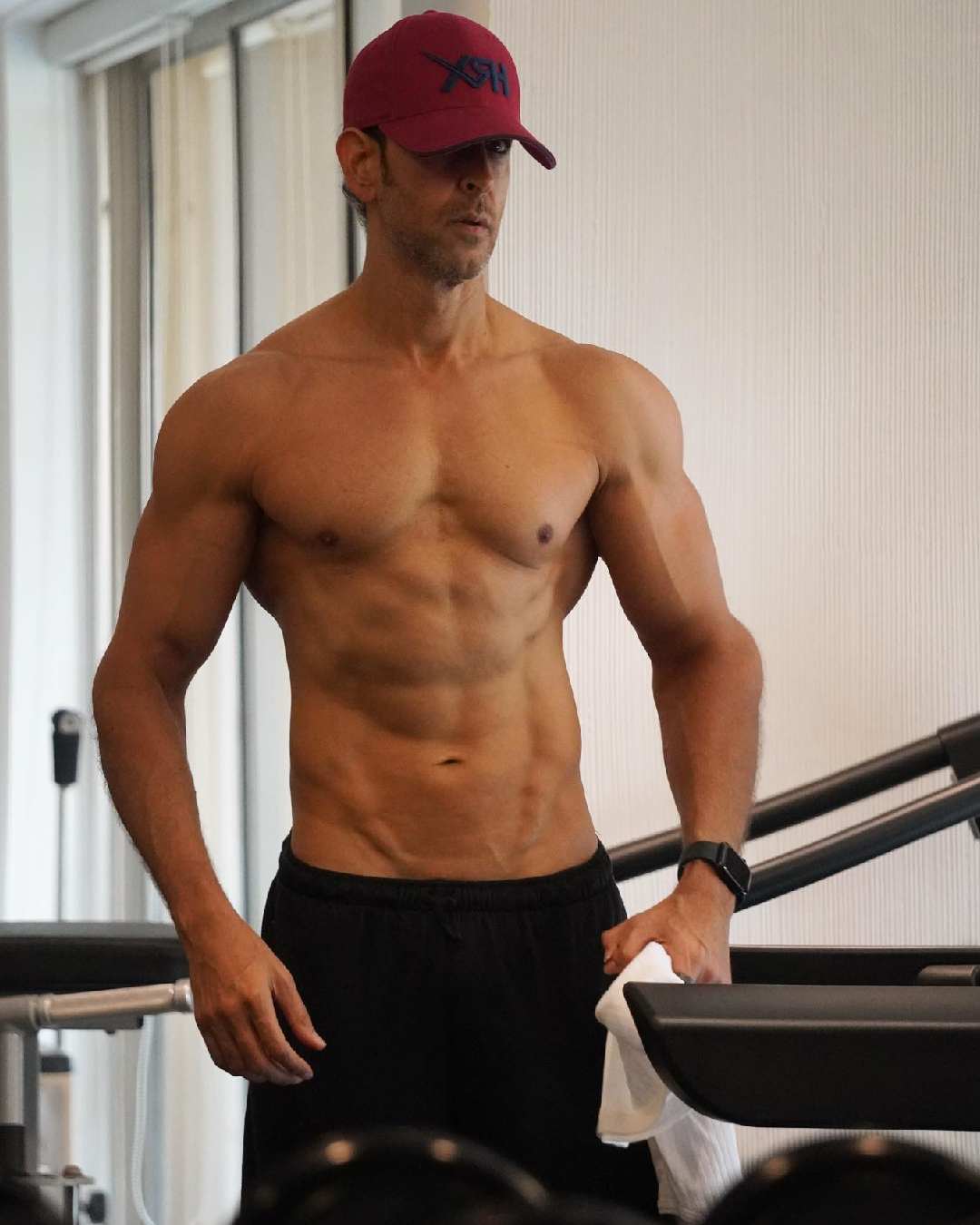 Hrithik raised the temperature in a shirtless photo after an intense gym session.