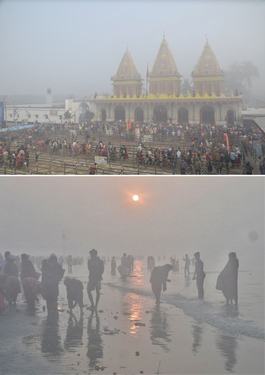 Smog engulfs the sky over the Gangasagar Mela at the Sagar Island on the eve of Makar Sankranti on Monday 