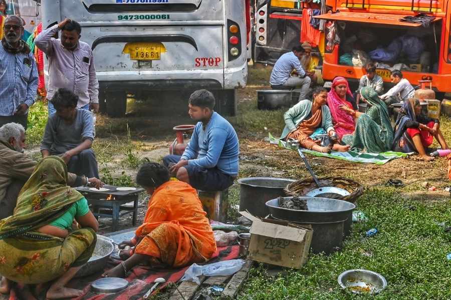 Pilgrims from across India have assembled at the Kolkata Maidan before travelling to Gangasagar Mela at the Sagar Island