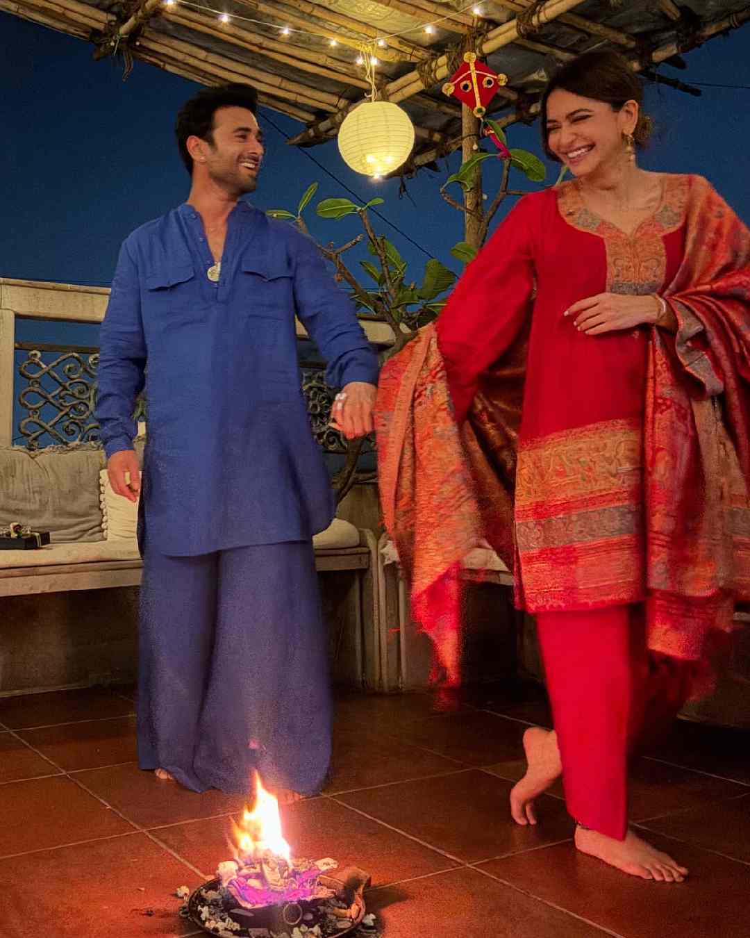 Actor couple Kriti Kharbanda and Pulkit Samrat, who tied the knot in Haryana’s Manesar on March 15 last year, celebrated their first Lohri at home on Monday.