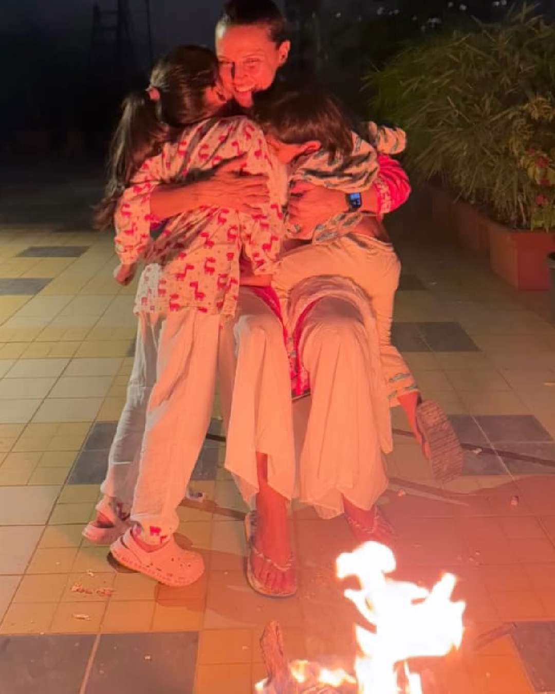 Bad Newz actress Neha Dhupia celebrated the festival with her kids, Mehr and Guriq. Neha is married to actor Angad Bedi.  