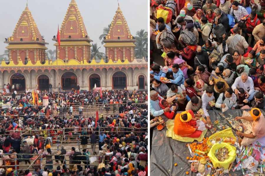 Jostling crowds in and around the Kapil Muni Ashram at Sagar Island on Poush Sankranti