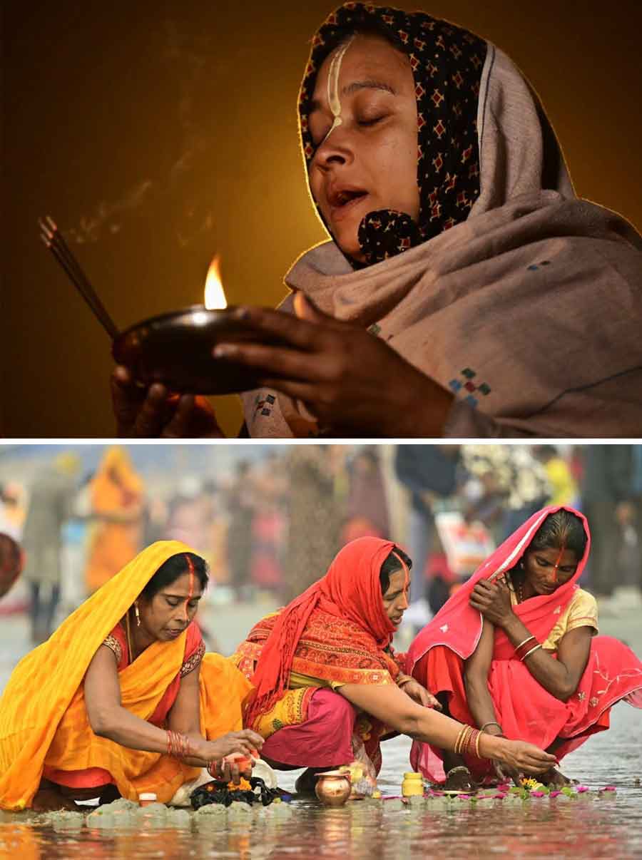 Devotees immersed in puja rituals at the Sagar Island 