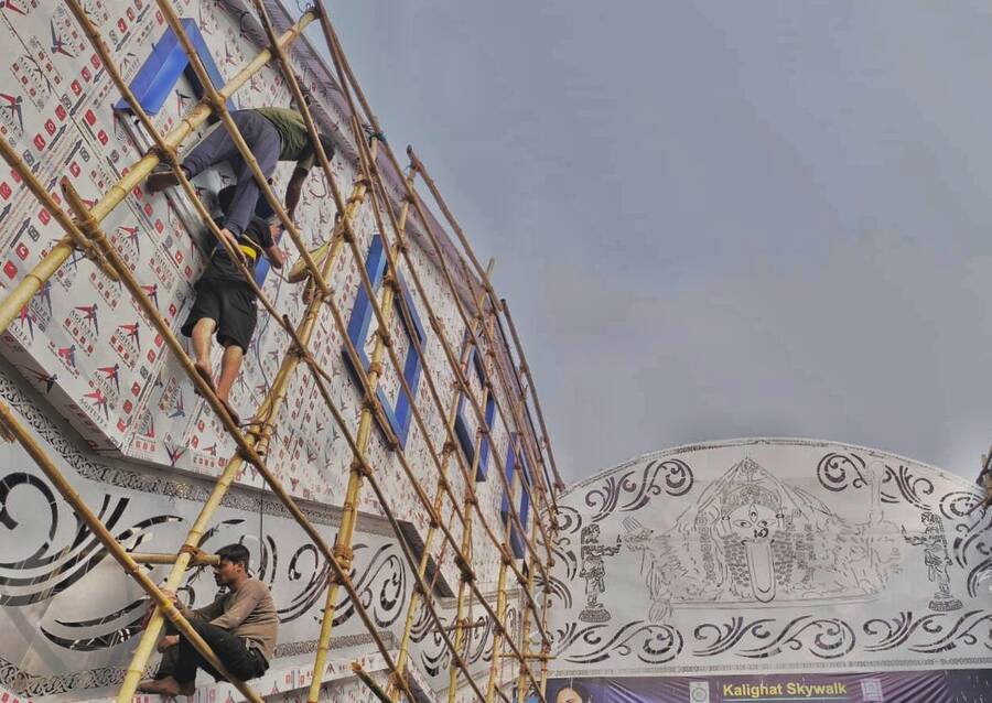 The Kalighat skywalk is nearing completion with application of last-minute decorations 