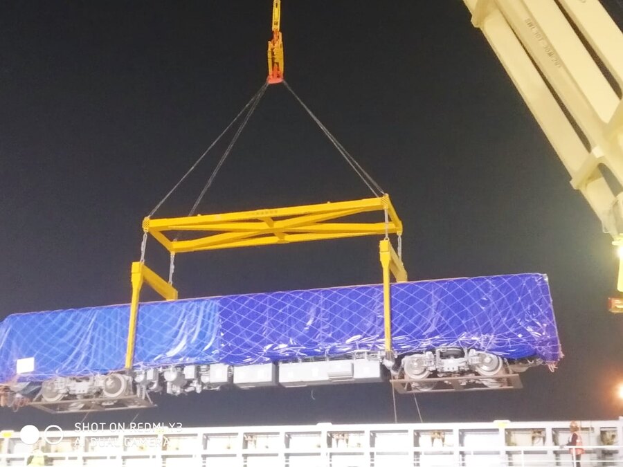 Two new rakes (MR-504 and MR-512), popularly known as Dalian rake, reached Noapara carshed of Metro Railway, Kolkata on January 14. These rakes have been procured through global tender, and reached Syama Prasad Mukherjee Port on a ship on January 12. Total of 16 coaches were lowered from the ship and joined before sending it to Noapara carshed with the help of a diesel engine