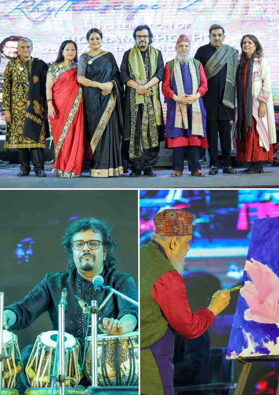 The Calcutta Heritage Collective launched its Chaitanya Library restoration and revival initiative with a spectacular evening of music and art at the Hyatt Regency Kolkata, on January 12.  The event was a celebration of art and music, graced by the presence of renowned percussion maestro and cause ambassador, Bickram Ghosh, who enthralled the audience with an exclusive live concert. Shuvaprasanna, with his 73 years of experience, created a stunning painting live in front of the audience in just half an hour