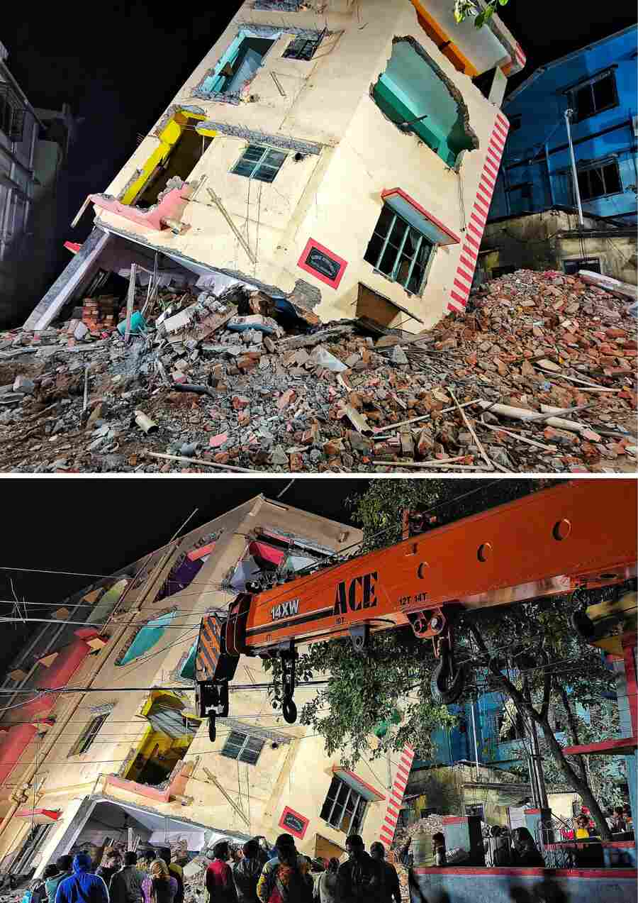 Kolkata Municipal Corporation (KMC) has begun demolition of the collapsed building in Baghajatin's Vidyasagar Colony on Thursday