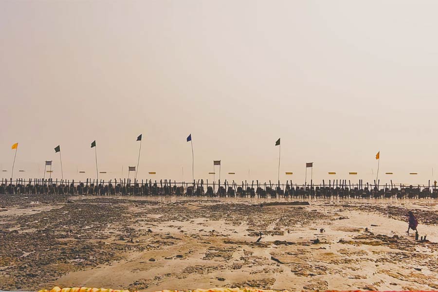 Many of the ghats including the one directly opposite to the Kapil Muni Ashram have been completely devastated by rising sea alongside series of high intensity cyclones in recent years