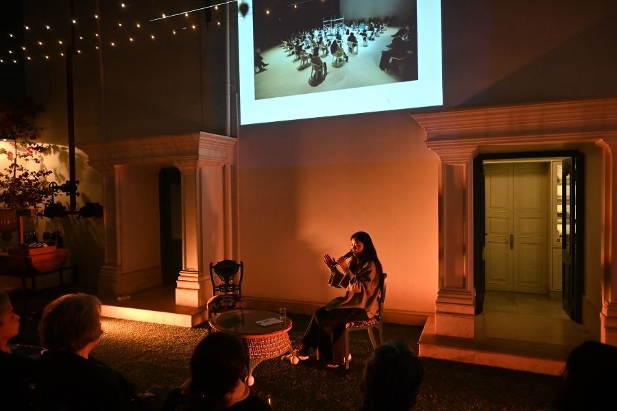 The evening’s highlight was a preview of Borang’s ongoing collaboration with Swiss dancer Johanna Heusser. This project examines how movement can dissolve societal norms, intersecting ritual, celebration and human experience. Drawing from traditional festivals, Borang lamented how modernity has stripped these rituals of their organic essence: “Festivals used to be tied to nature — waiting for migratory birds or seasonal changes. Now, they’re standardised, a way to escape the harsh realities of life.”