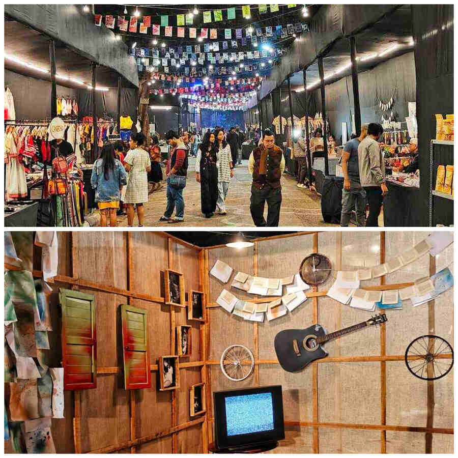 Visitors at the Art Cart Canvas Carnival in Jodhpur Park on Saturday evening. Different artworks, live performances, clothes, jewellery are on sale at the event. It will continue till January 19