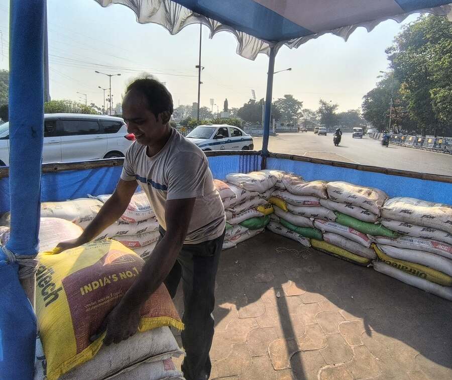 Bunkers are being made with sandbags at Red Road ahead of the Republic Day parade.