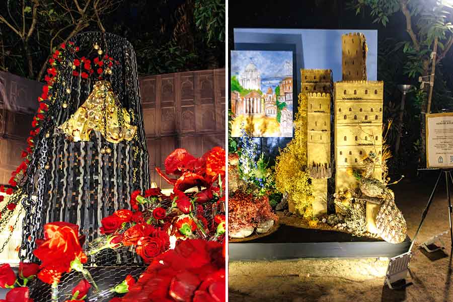 The installations for ‘Mughal-e-Azam’ and ‘Sonar Kella’ at Daga Nikunj