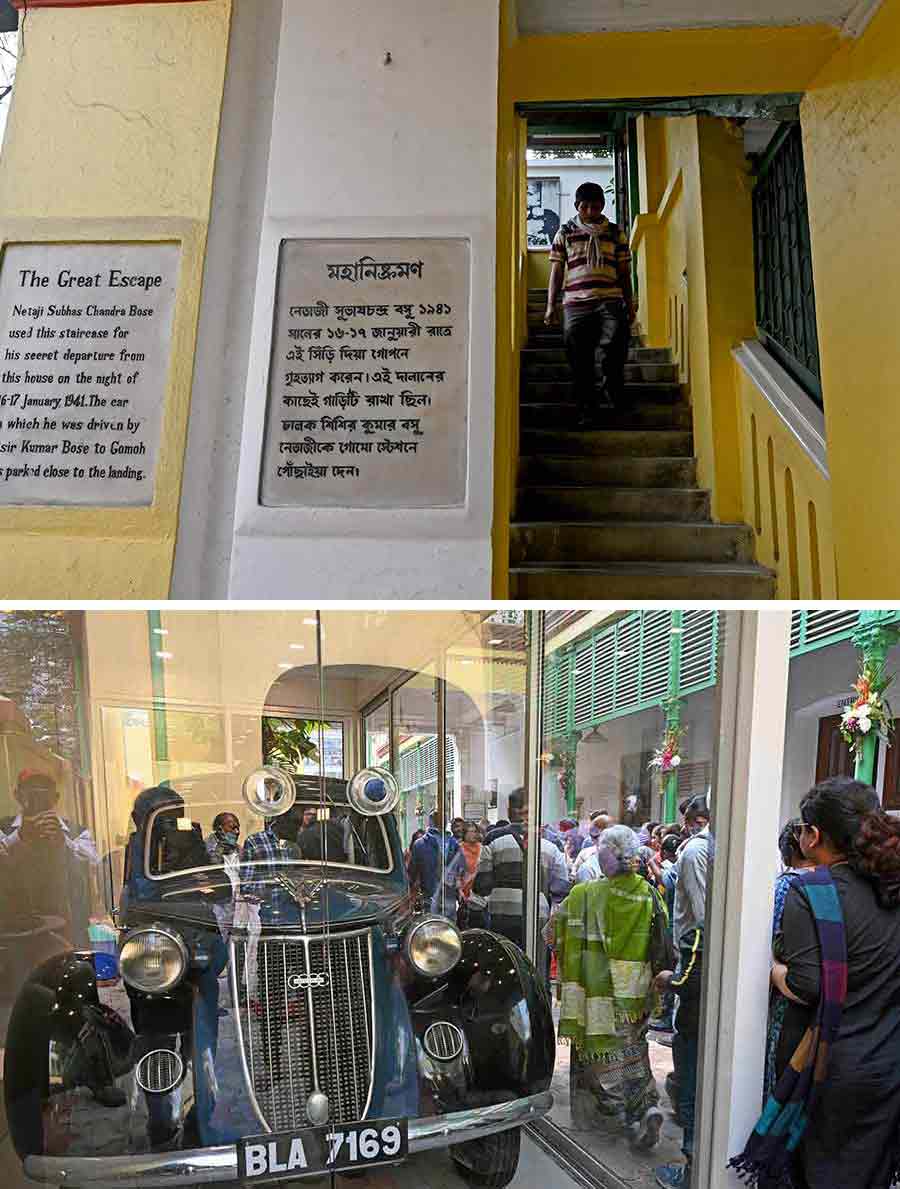Netaji used this staircase (top) at the back of the Elgin Road residence to make his ‘Great Escape’ from house arrest in Calcutta (now Kolkata) on the night of January 16, 1941. He was driven by his nephew Sisir Bose in the 1937 German Wanderer W24 sedan (above) to Gomoh railway station in then Bihar to catch a train to Peshawar. He eventually reached Germany to work for India’s independence