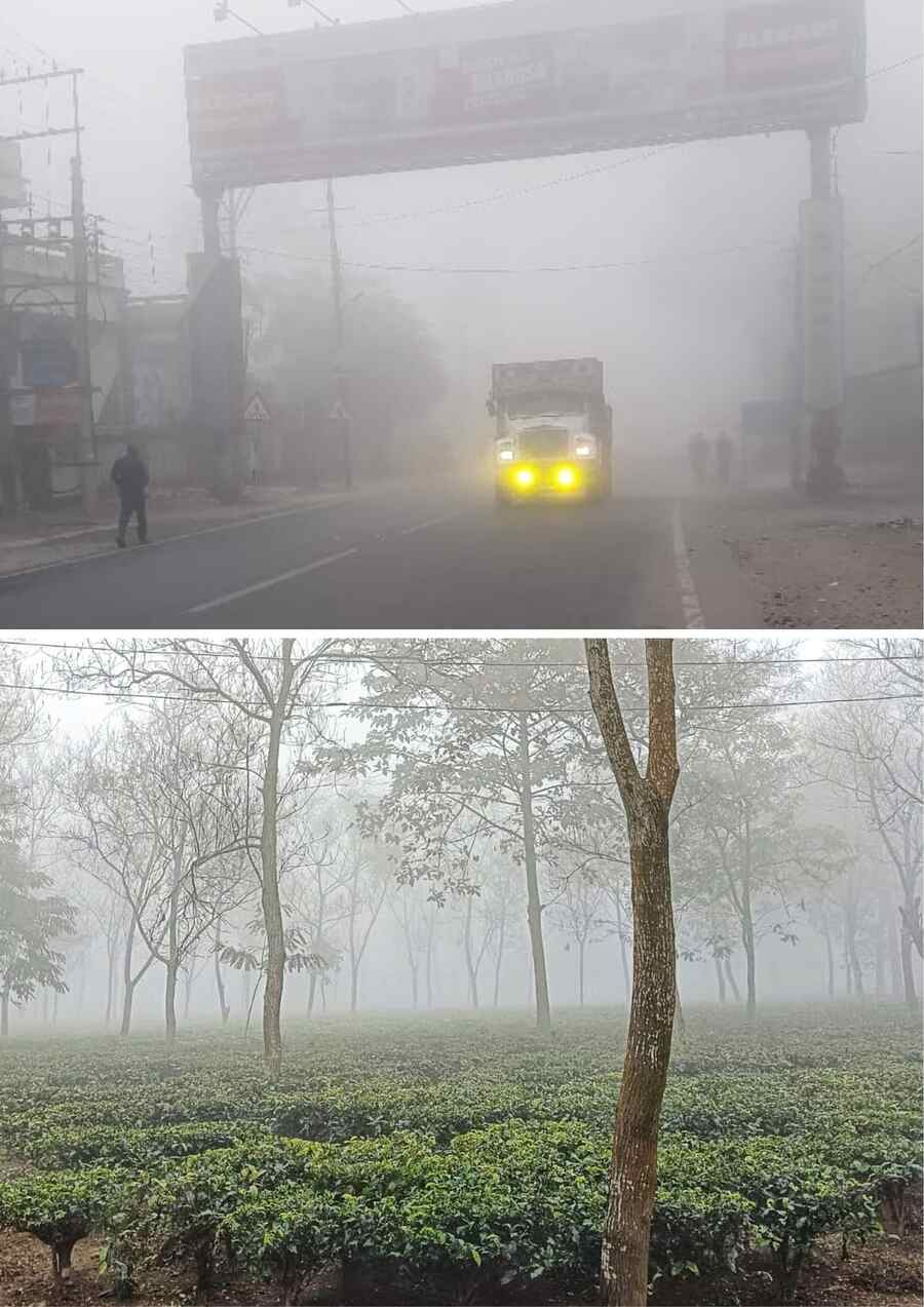 Malbazar in Jalpaiguri district of north Bengal is shrouded in fog on Wednesday morning 
