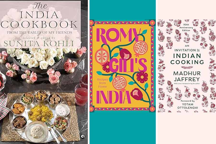 Sunita Kohli’s ‘The India Cookbook’, Madhur Jaffrey’s ‘An Invitation to Indian Cooking’ and Romy Gill’s ‘India’