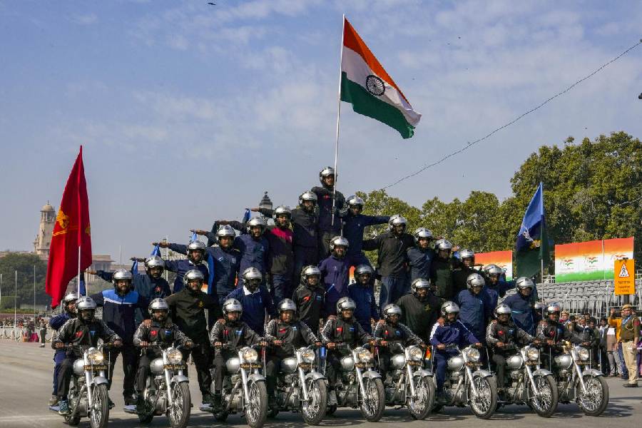 Daredevil team of Corps of Signals of the Indian Army during rehearsal for the Republic Day Parade 2025, in Mumbai, Tuesday, Jan. 21, 2025.