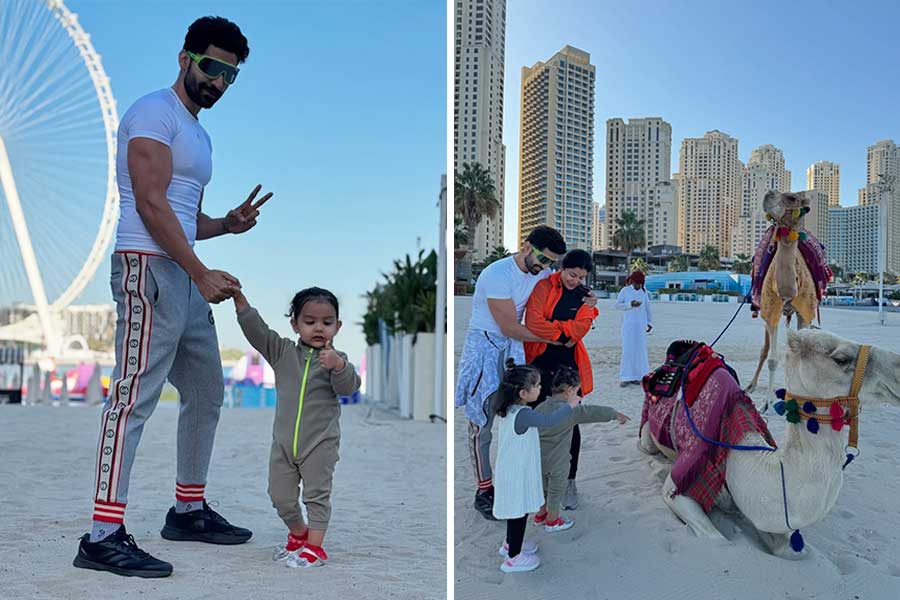 Gurmeet Choudhary and Debinna Bonnerjee in Dubai with their children