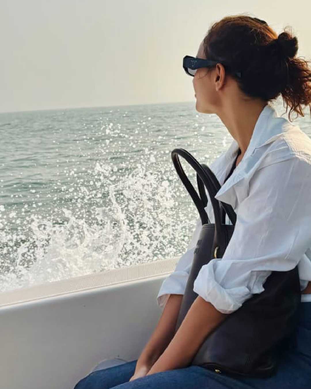 Actress Triptii Dimri soaked up the sun and admired the waves crashing against the yacht during a cruise at an undisclosed location. 
