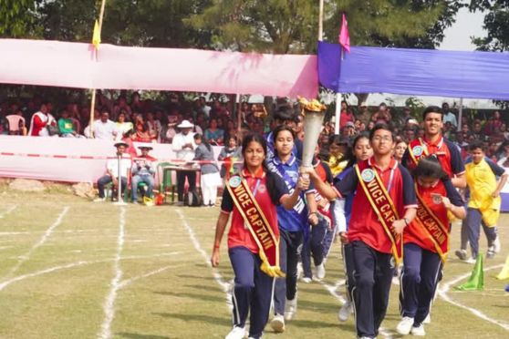 The lighting of the sports torch by school captains and house leaders reinforced the values of unity and fraternity.