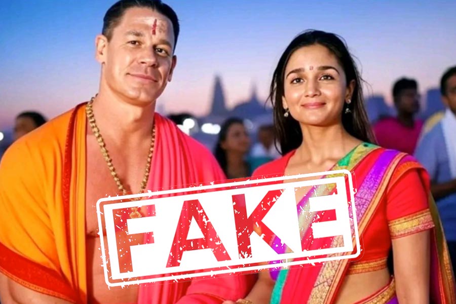 Fake image of John Cena and Alia Bhatt at Mahakumbh