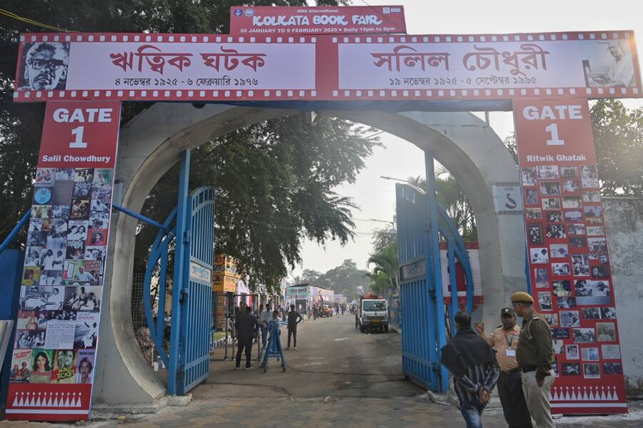 The gates at this year’s Book Fair have been named after authors and musicians like Ritwik Ghatak and Salil Chowdhury. Chowdhury’s birth centenary is being celebrated this year