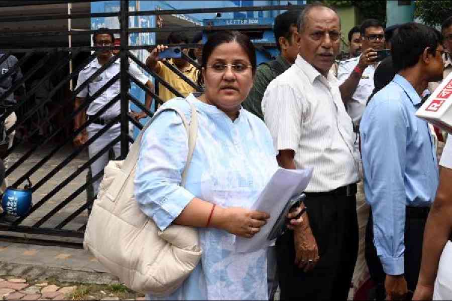 Nayna Chatterji, vice-principal, South Calcutta Law College, outside the institution on Tuesday. Picture by Sanat Kr Sinha