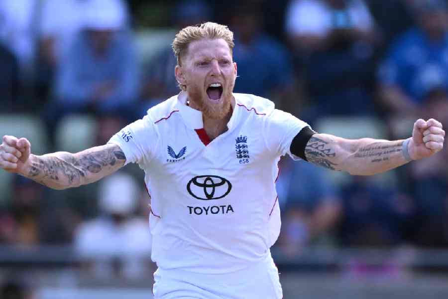 England captain Ben Stokes celebrates after taking the wicket of India batsman Yashasvi Jaiswal during day one of the Second Rothesay Test Match between England and India