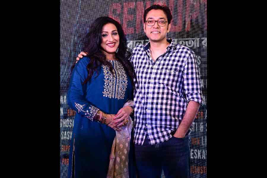 Rituparna Sengupta, who will be seen portraying the role of a resolute mother in Madam Sengupta, posed with Anupam Roy, who has composed the music in the film. "Who is not intrigued by Abol Tabol? We all are. Madam Sengupta is a film that has a lot to offer to the audience — mystery, love, murder and a lot more," said Rituparna. Anupam said: "Shilpa (Rao) is a fantastic singer. We have been friends for a long time... and we had been trying to collaborate, but couldn't manage to. Finally, in this film we did. I have sung the same song in a male version. The film has only one song. It is a song which tries to capture a moment of separation in the film and is called Jete dao."