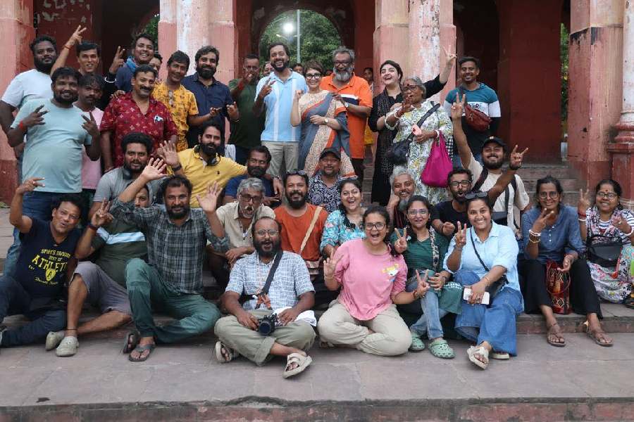 A behind-the-scenes still from the sets of ‘Aajo Ardhangini’