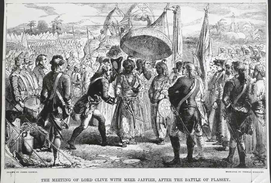 The meeting of Lord Robert Clive with Mir Jafar, after the Battle of Plassey, 1757