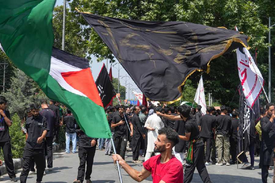 A purported Palestine flag at a Muharram procession in Srinagar on Friday.