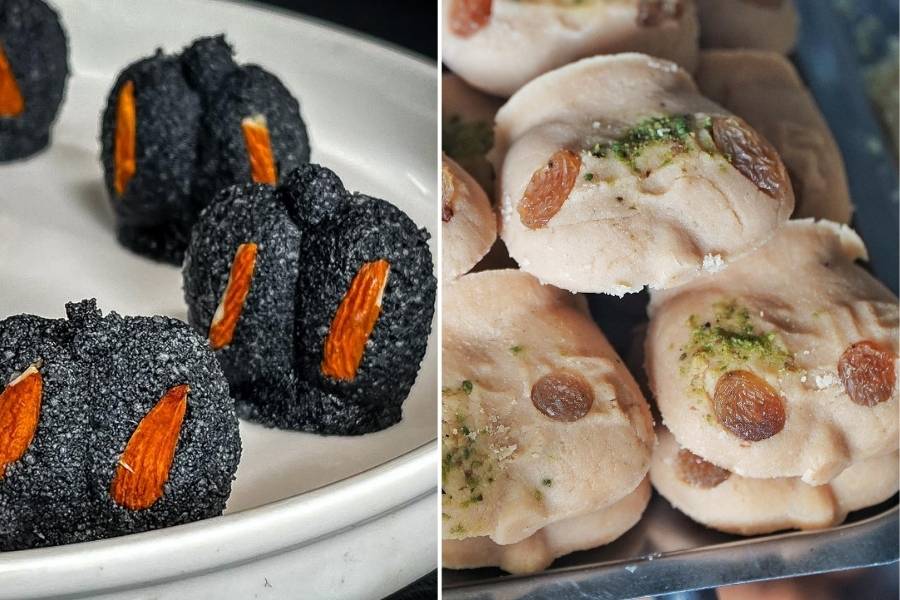 The use of activated charcoal alters the colour and appearance of the sandesh